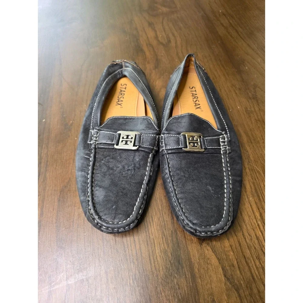 Starsax Gary 1 Men Black Leather with Rubber‎ Sole Loafers Shoes Size US 10.5